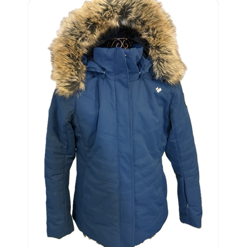 Obermeyer Tuscany II Blue Ski Jacket Sz 10 Faux Fur Hood HydroBlock Waterproof